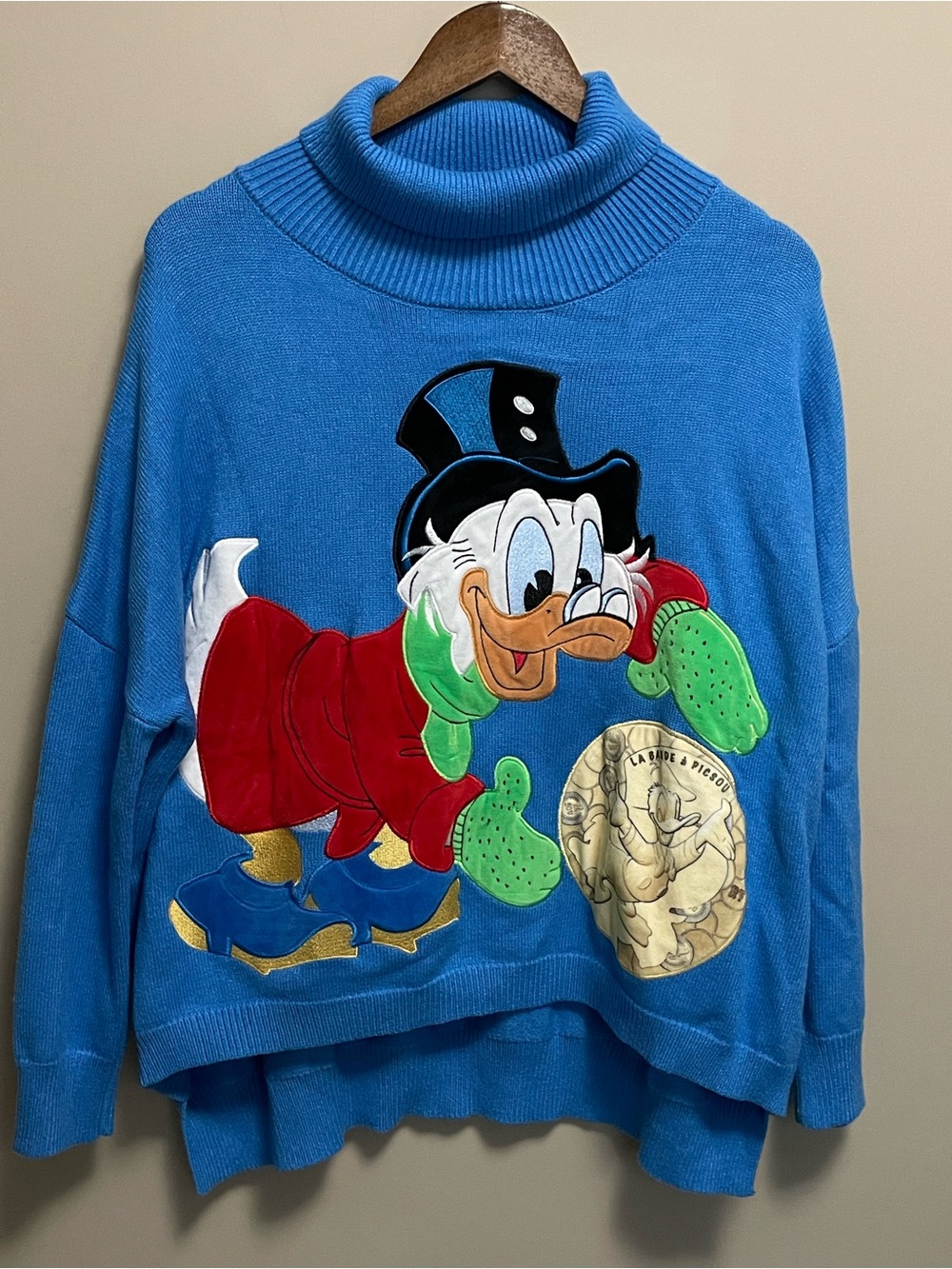 Disney Scrooge Monobrend Blue Turtleneck Sweater Oversized Women’s Medium - Picture 2 of 14